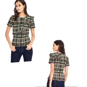 Banana Republic Plaid Top - Black, White, Green